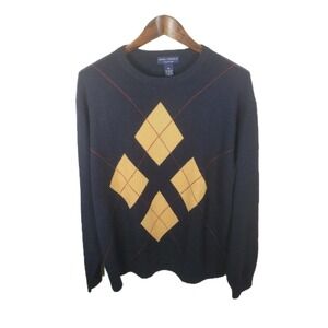 Daniel Cremieux Argyle Sweater Mens XXL Navy Tan Lambs Wool Cotton Casual Career